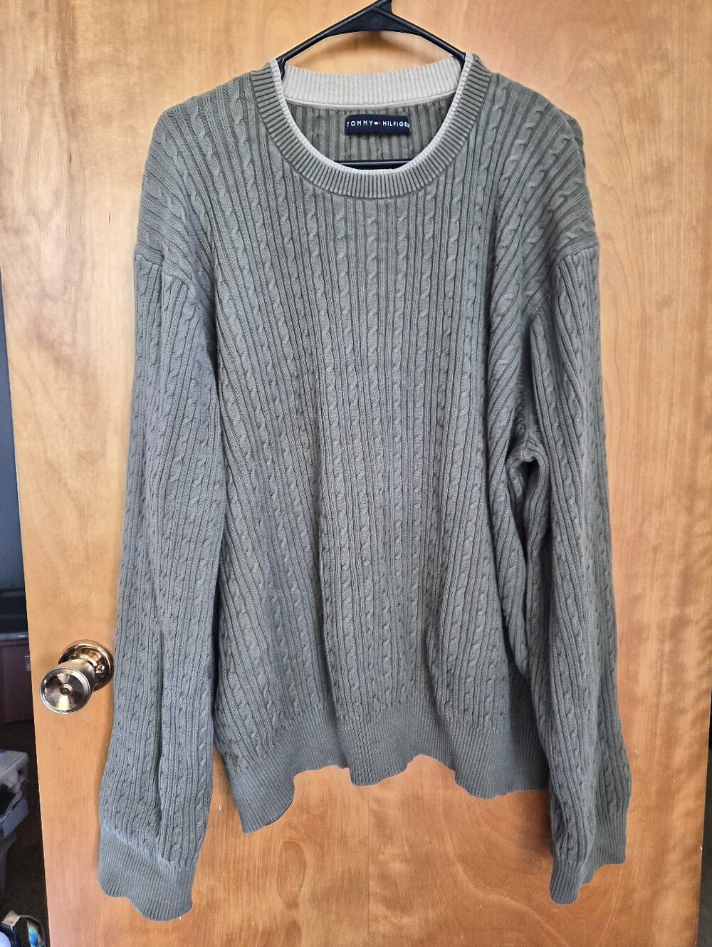 Tommy Hilfiger Olive Green Cable Knit Crewneck Sweater